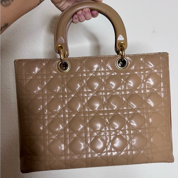 With COA. Dior Tan Quilted Tote Bag - Picture 3 of 11